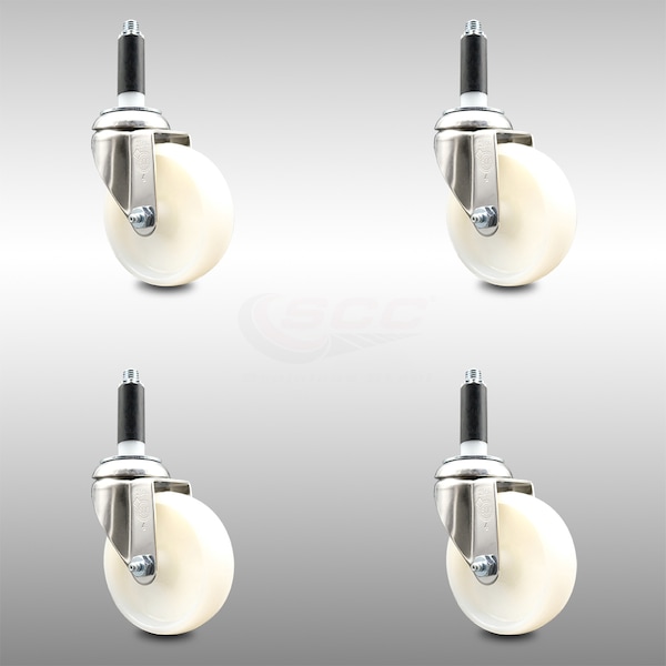 4 Inch 316SS Nylon Wheel Swivel 3/4 Inch Expanding Stem Caster Set SCC